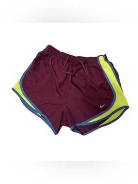 Nike Burgundy Shorts with Yellow and Blue Accents